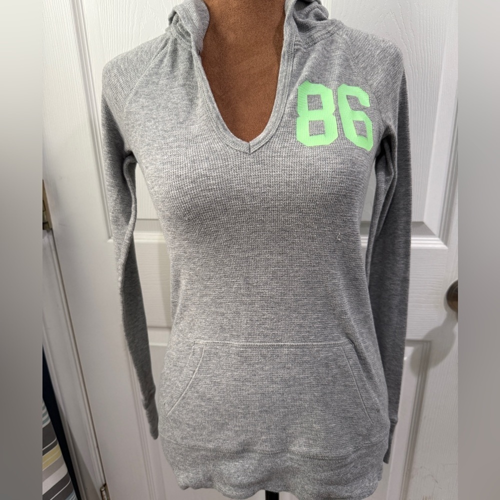 Victoria's Secret Gray Hoodie Love Pink Neon Green 86 emo y2k